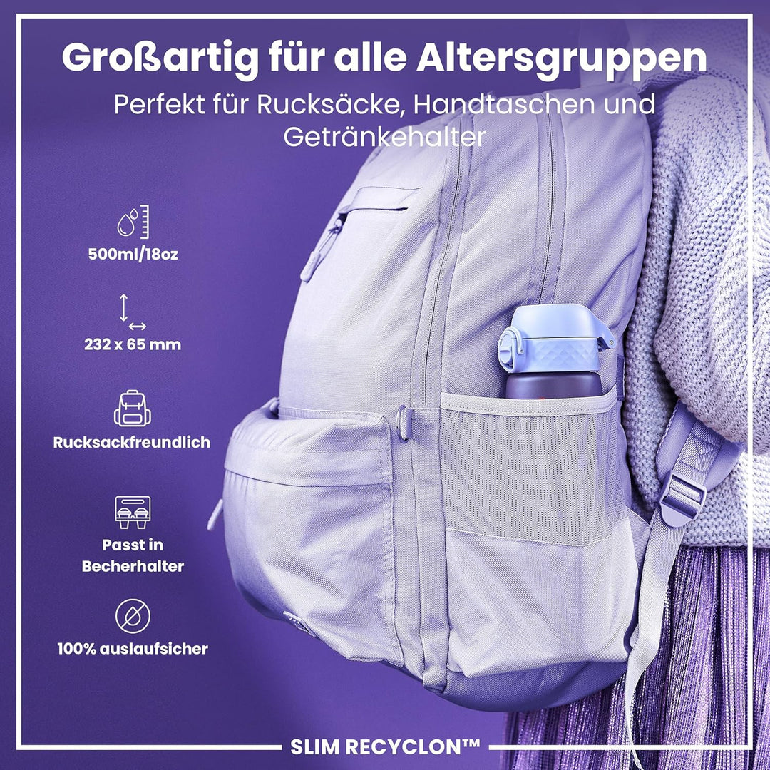 ION8 Trinkflasche 500 ml Auslaufsicher Einhandöffnung Sichere Verriegelung Spülmaschinenfest BPA-fre