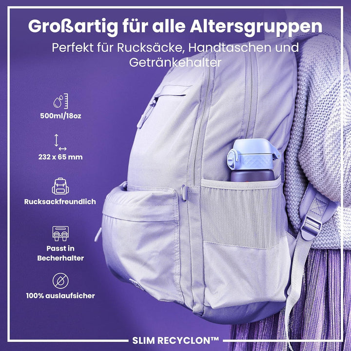 ION8 Trinkflasche 500 ml Auslaufsicher Einhandöffnung Sichere Verriegelung Spülmaschinenfest BPA-fre