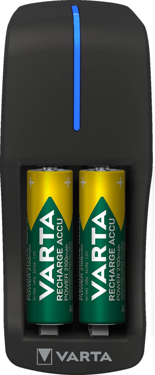 VARTA Akku Ladegerät, inkl. 2X AA 2100mAh, Batterieladegerät für wiederaufladbare Batterien, lädt 2
