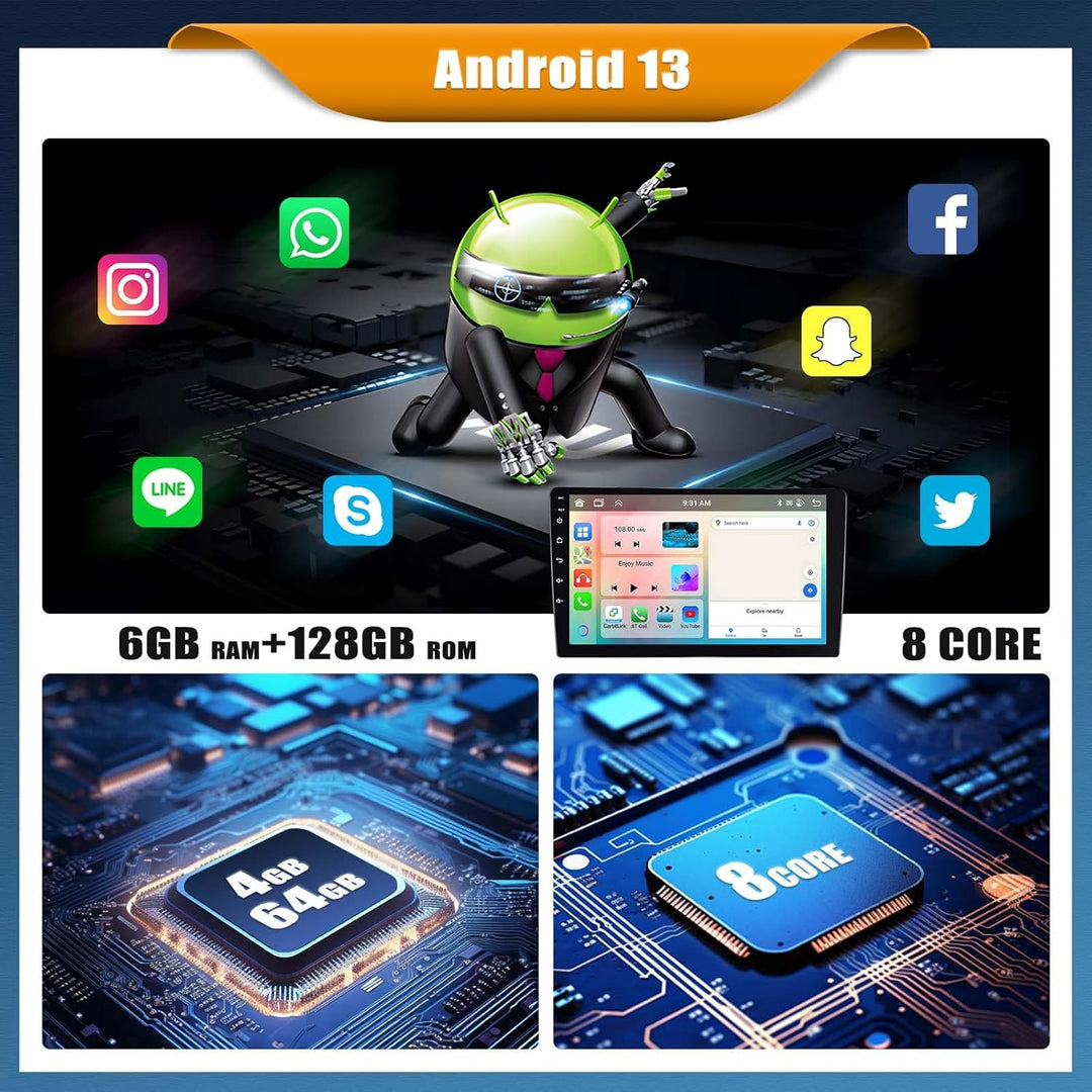Android 15, 6G+128G 8Core CAMECHO Autoradio Navi für Hyundai i10 2007-2013 mit Carplay Android Auto