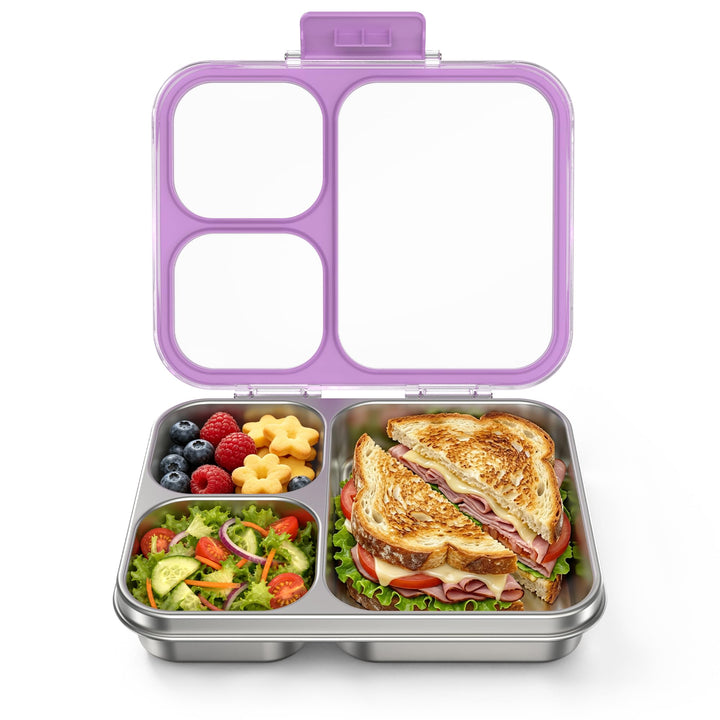 VITONIS Edelstahl Brotdose Lunchbox mit 3 Fächern mit Tritan-Deckel, 1000ml Metall Bento Lunch Box K
