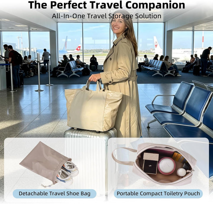 Leichte geräumige Tote Bag für Damen, 25L erweiterbare Reise- & Arbeitstasche mit Tabletfach, Sportt
