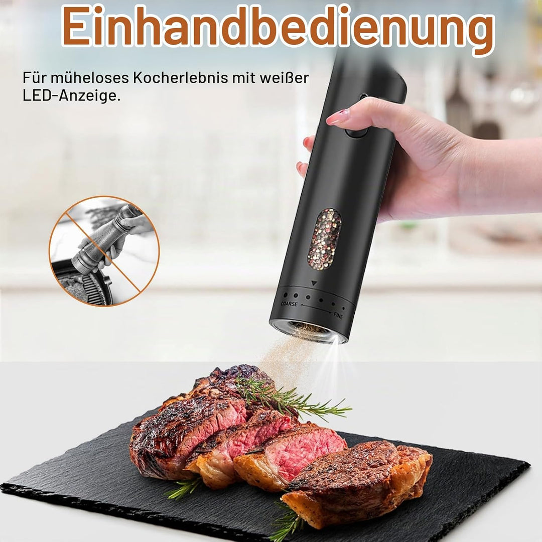 Salz und Pfeffermühlen elektrisch Set mit Ständer, USB-Ladbar, Automatische Salz und Pfefferstreuer