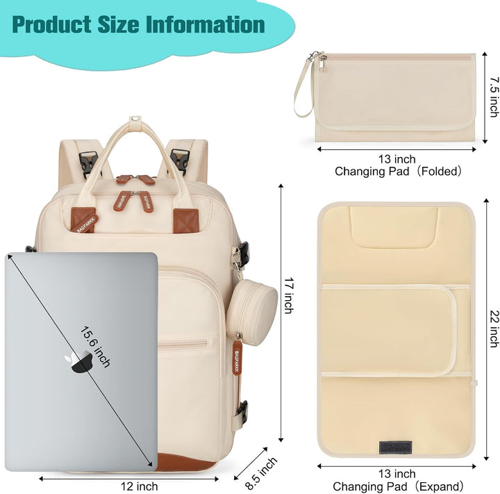 BAGPARKK Wickeltaschen-Rucksack, wasserdichte Wickeltasche mit USB-Ladeanschluss, multifunktionaler