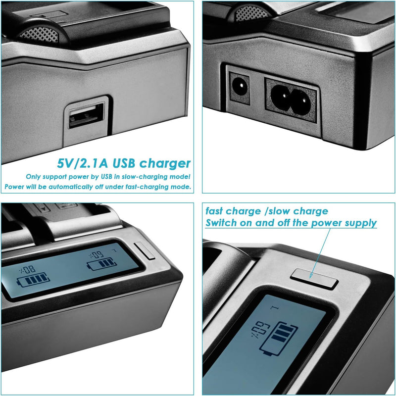 Neewer Dual Ladegerät mit LCD Display & 3 Plug (US-Stecker + EU-Stecker + Auto-Adapter) für Sony Cam