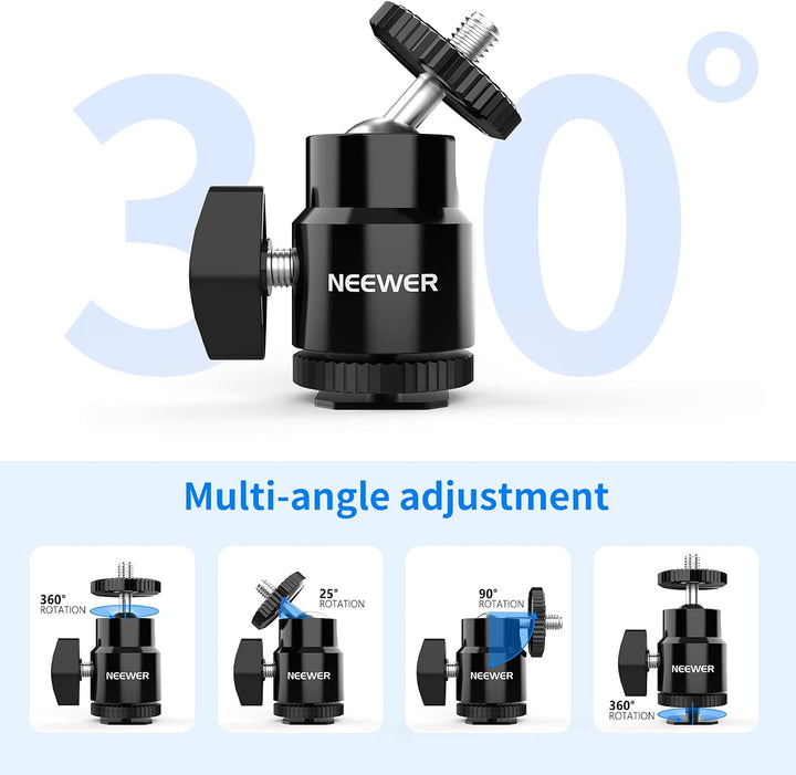 NEEWER 2er-Pack 1/4" Blitzschuhhalterung mit zusätzlicher 1/4" Schraube, Mini-Kugelkopf-Blitzschuhha