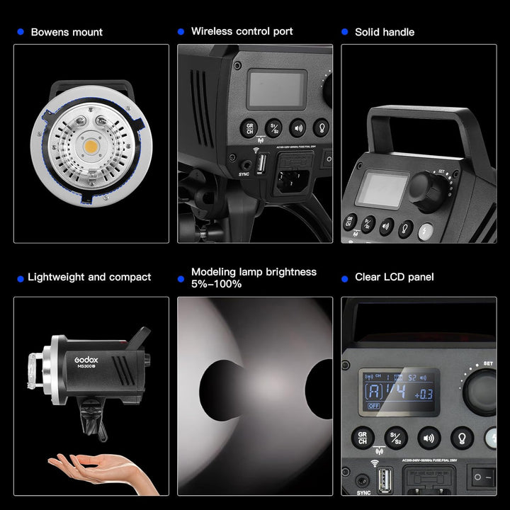 Godox MS300V 300W Strobe Light Professional Studio Flash Strobe kit 2,4 G X-System mit LCD-Panel 0,1