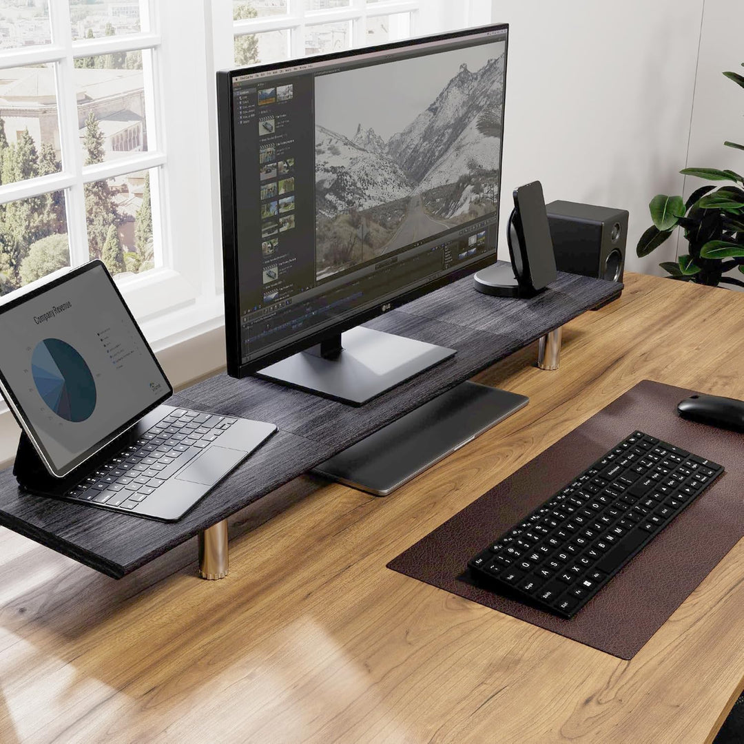 Fenge Grosser Monitorständer 100cm Dual Monitor Stands Riser mit Höhenverstellbarem Bein,Multifunkti