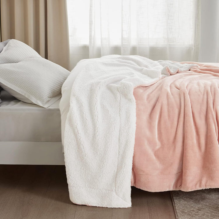 BEDSURE Decke Sofa Kuscheldecke Rosa - warm Sherpa Sofaüberwurf Decke gross, Dicke Sofadecke Couchde