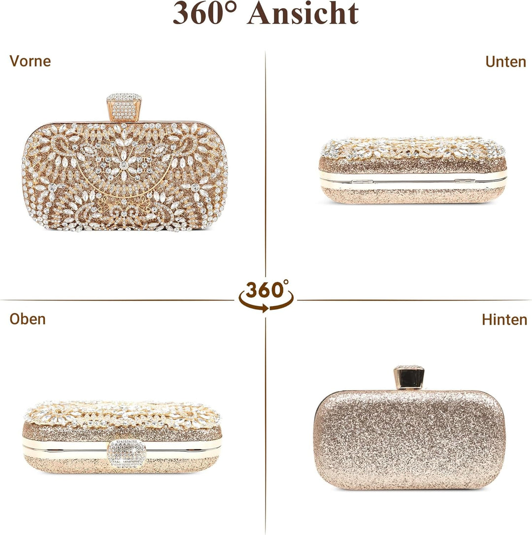 DIRRONA Strass Damen Handtasche Elegante Hochzeits Braut Clutch Bag Exquisite Kettentasche Glitzer P