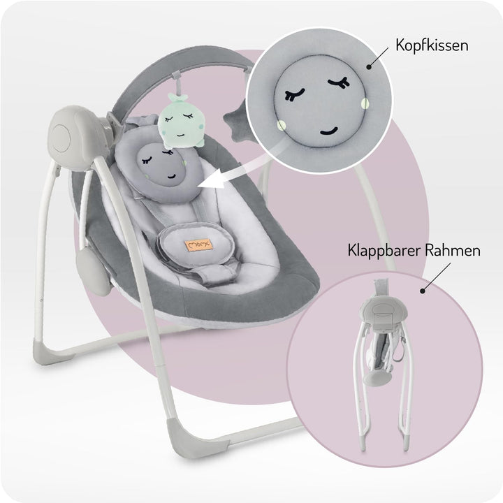 MoMi Babywippe LISS für Babys bis 9 kg, faltbar, Batterie- oder Netzbetrieb, Netzteil mit USB-Kabel,