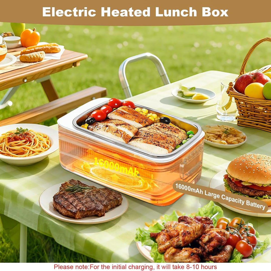 Kabellose Beheizte Lunchbox 1L, 16000mAh Tragbare Elektrische Lunchbox mit Timer und 6 Temperaturstu