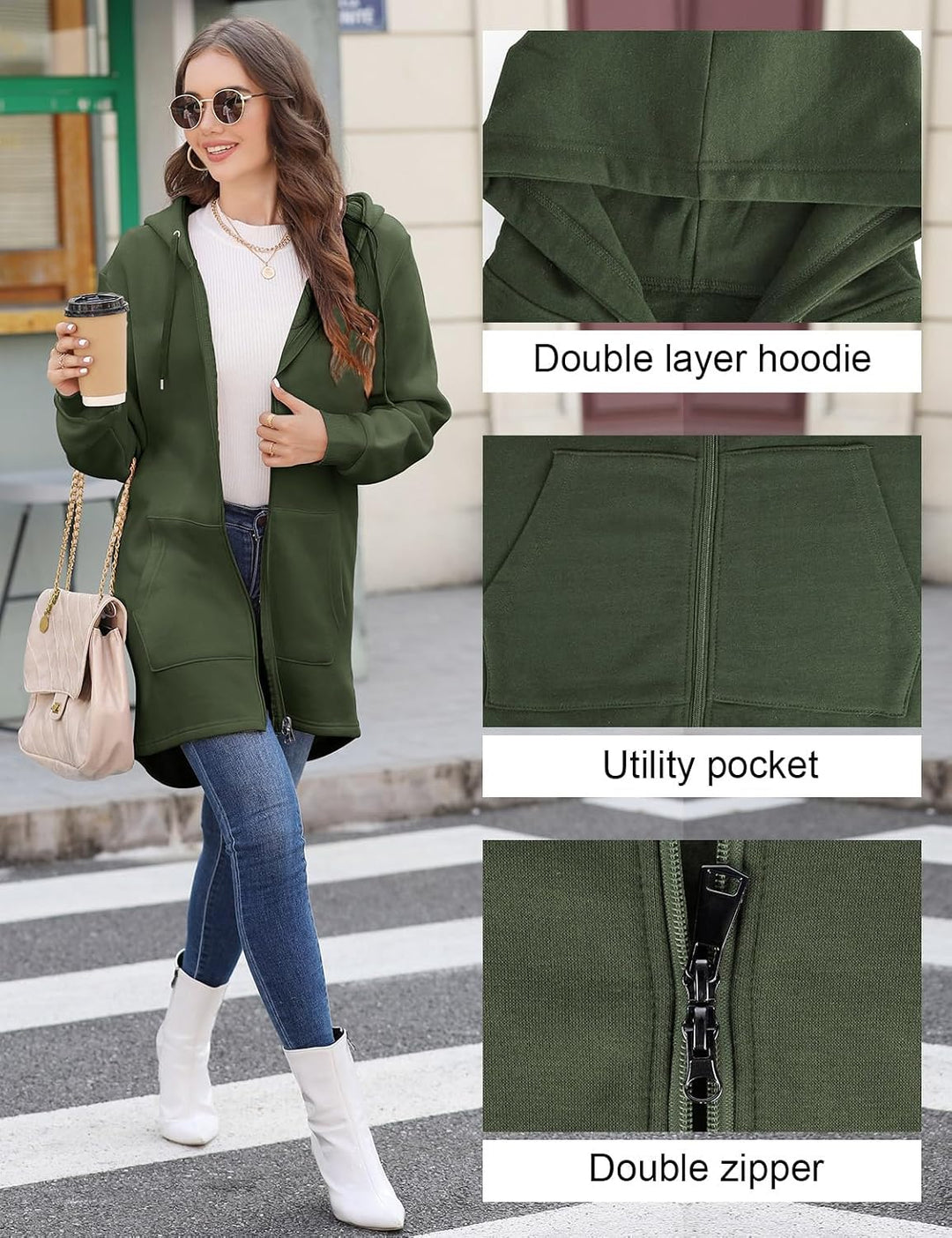 CMTOP Damen Sweatjacke Hoodie Kapuzenpullover mit Zipper Sweatshirt Jacke Langarm Pullover Kapuzenpu