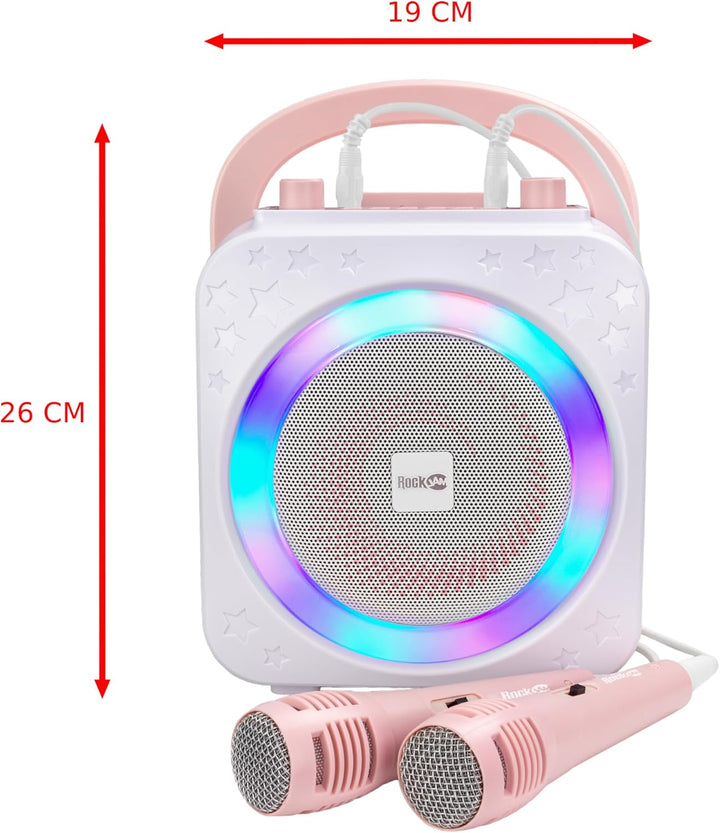 RockJam Ring Bluetooth Karaoke Machine with Two Mics Rose Gold Ring Light & Disco Light