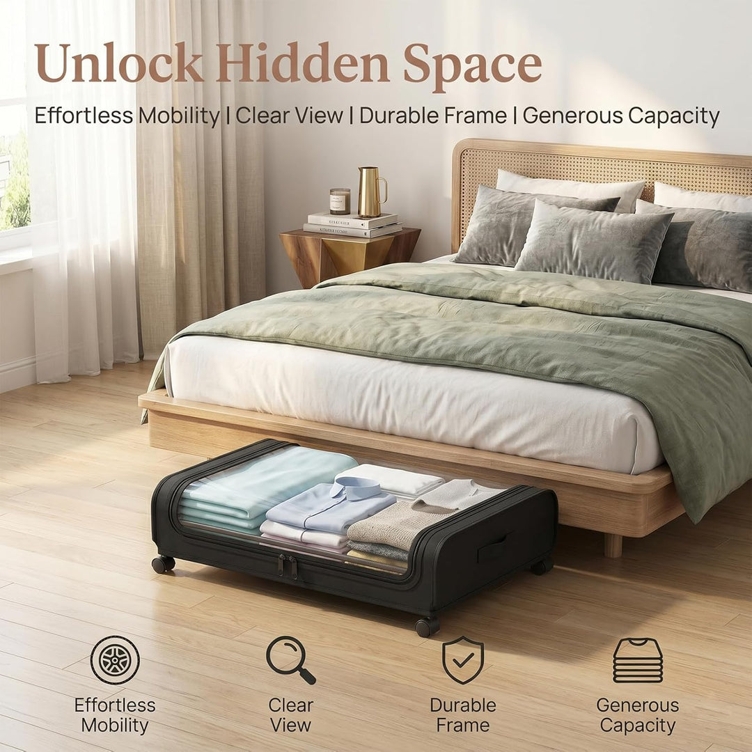 2 Stück Unterbett Aufbewahrungsbox mit Rädern Klares Fenster Rolling Unter Bett Metallschublade Deck