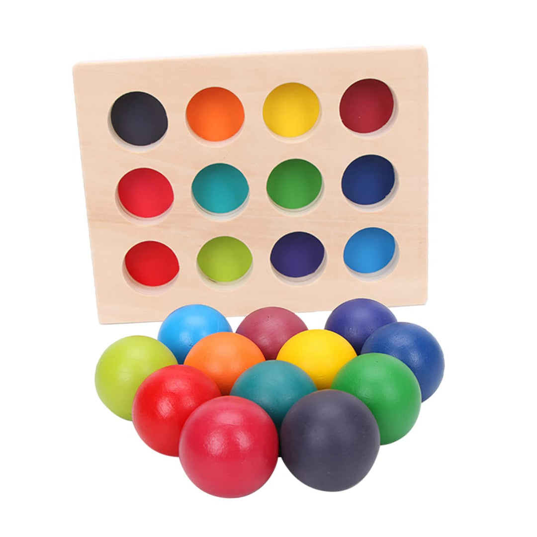 BESTonZON Montessori Holzspielzeug Farbsortierung Lernspiel für Kleinkinder, Regenbogen Sortierbrett