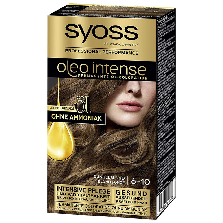 Syoss Oleo Intense Öl-Coloration 6-10 Dunkelblond Stufe 3 (115 ml), dauerhafte Haarfarbe mit pflegen