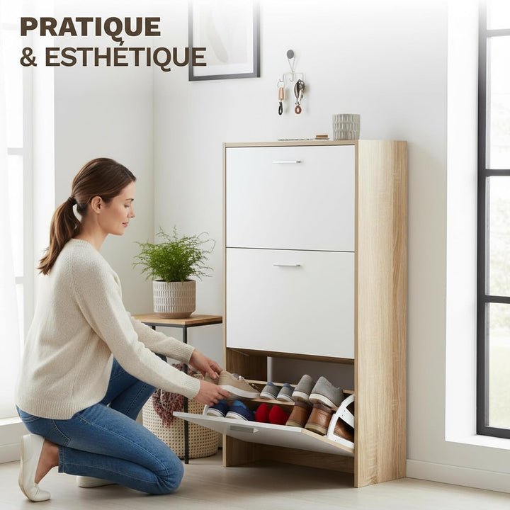 CATAVANA Schuhschrank Schmal - 3 Fächer für 18 Paar - Schuhregal Geschlossen - Platzsparend &amp; Modern
