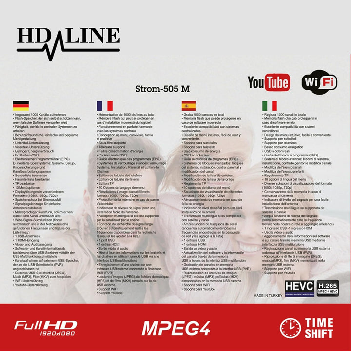 Strom 505 Receiver DVB-T2 / DVB-T - / Receiver Für Digitales H.265 - H.264 / MPEG2 - MPEG4 / 1080i -