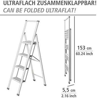 WENKO Leichte Aluminium Trittleiter mit 4 Stufen für 100 cm höheren Stand, rutschsichere XXL-Stufen,