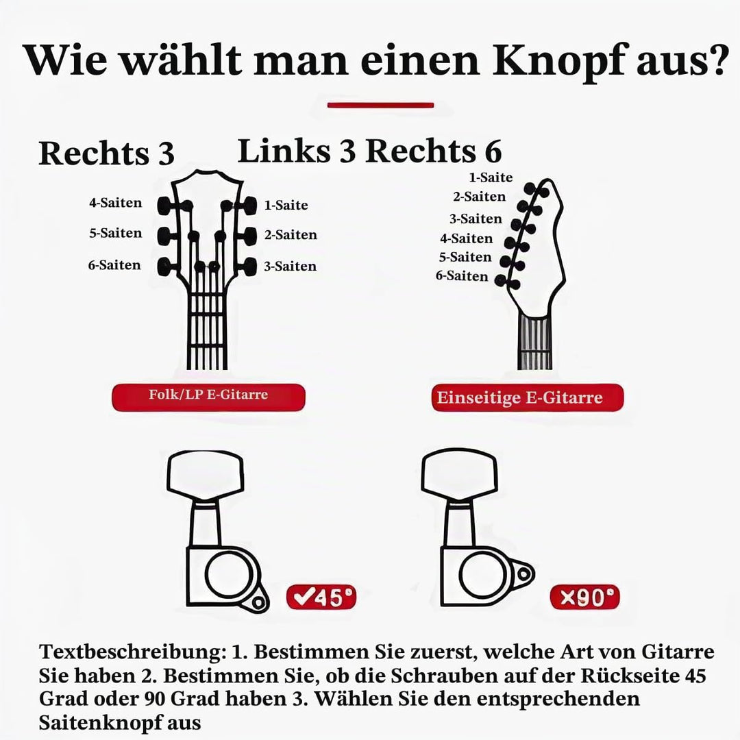 Mechaniken 3 Links 3 Rechts Stimmschlüssel für Klassische Gitarre Wirbel 1:18 Saitenstimmer Ersatzte