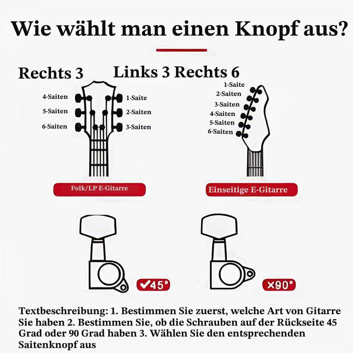 Mechaniken 3 Links 3 Rechts Stimmschlüssel für Klassische Gitarre Wirbel 1:18 Saitenstimmer Ersatzte