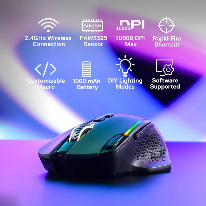 Redragon M810 Pro Kabellose Gaming-Maus, 10000 DPI Kabelgebundene/Kabellose Maus mit Schnellfeuertas