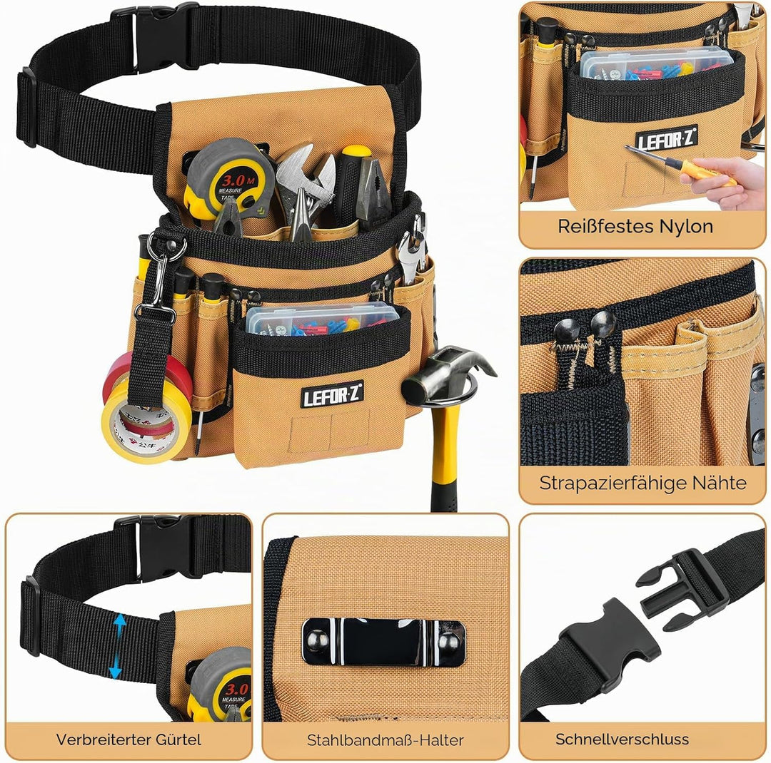 Werkzeuggürtel,Magnetische Werkzeugtasche mit 14 Taschen,Werkzeuggürtel Herren,Abnehmbare und Verste