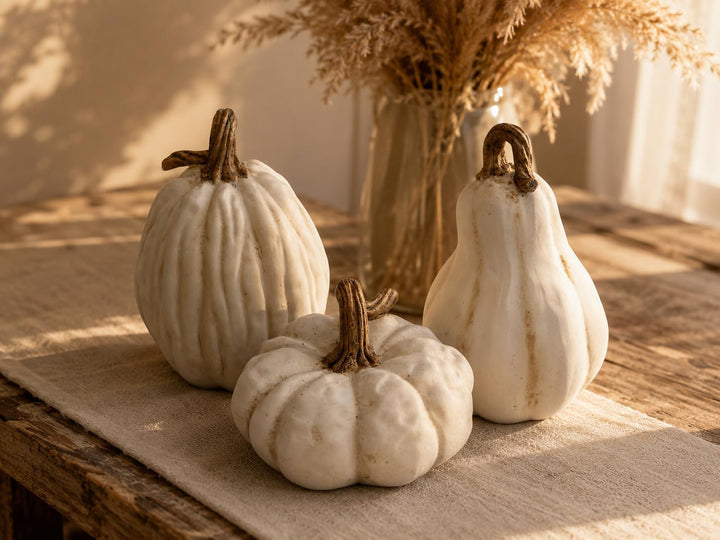 khevga Herbst-Dekoration Deko-Kürbisse im Set (weiss), Weiss