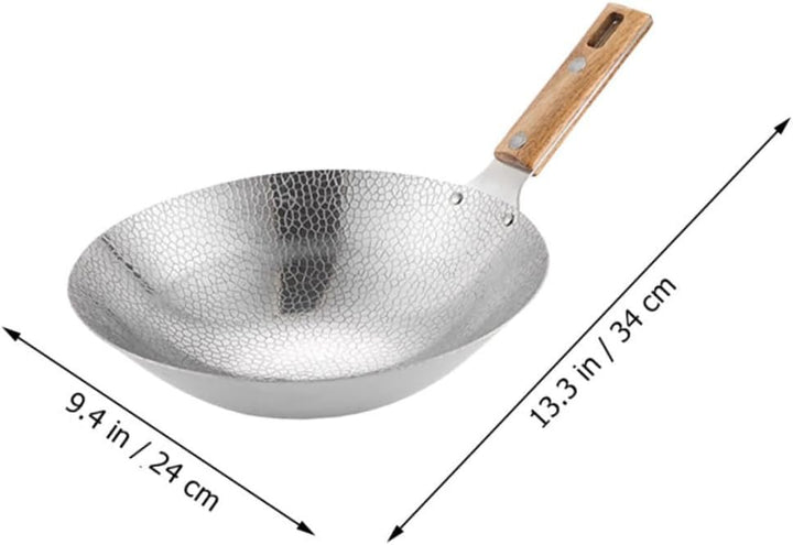 Veemoon Edelstahl Wokpfanne 24cm mit Holzgriff Unbeschichtet Induktionsgeeignet für Gasherd und Küch