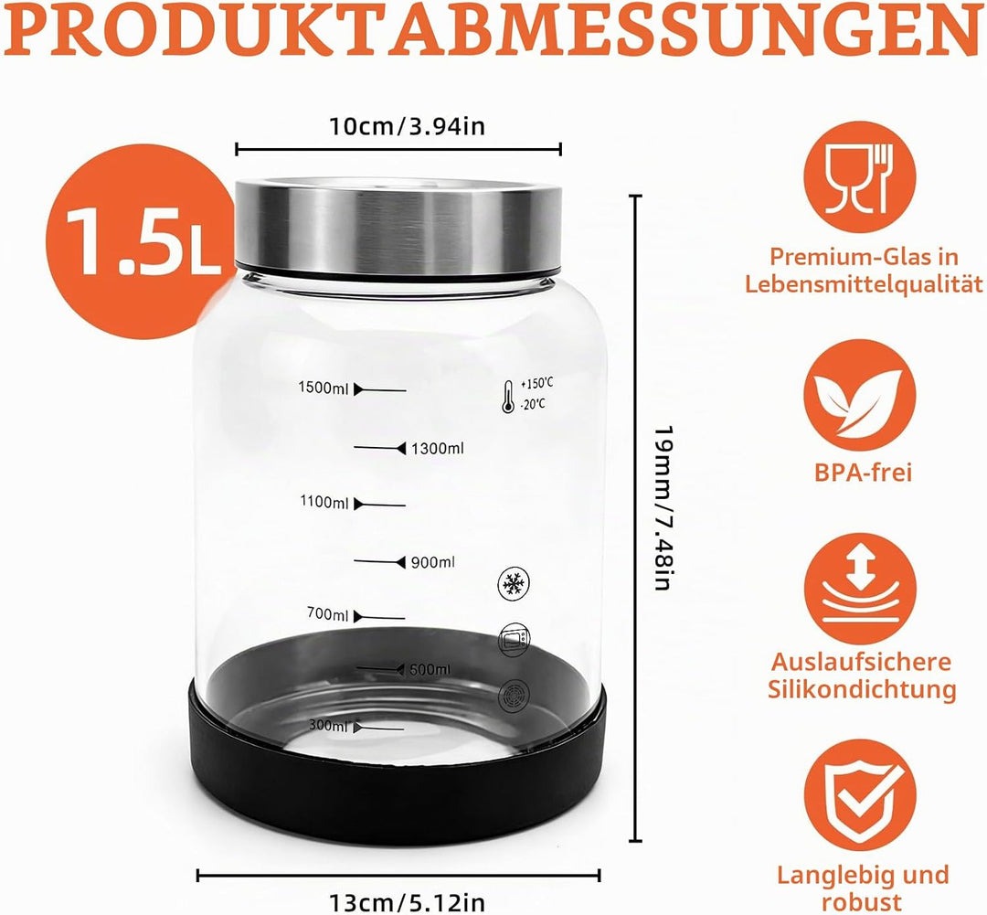 IIRC 1,5L Fermentierglas, Fermentiergläser mit Doppeltem Gärventil, Für Sauerkraut, Kimchi, Gurken u