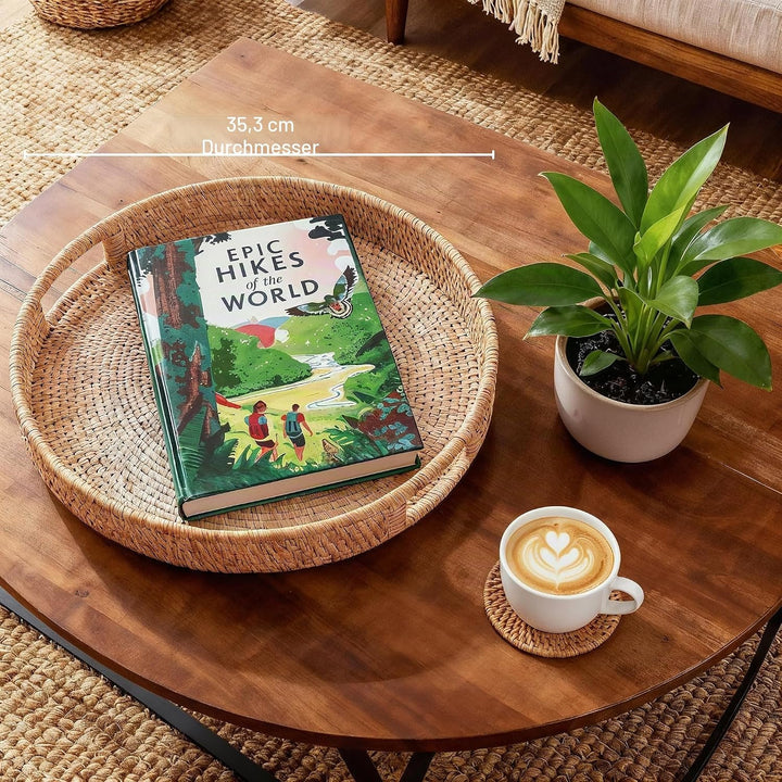 Jungle Culture Rattan-Serviertablett 34cm / 13,8" • Gewebte Serviertabletts mit Griffen für zu Hause