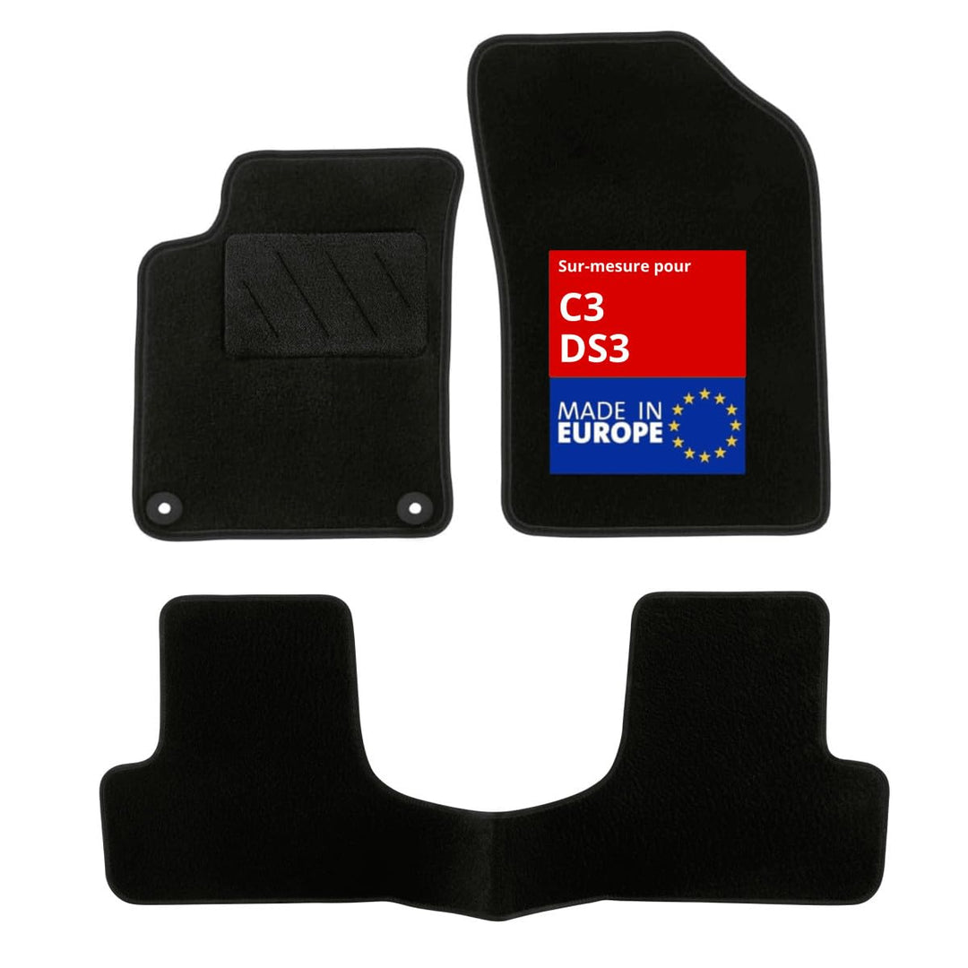 DBS Autofussmatte - nach Mass - 3-teilig - Anti Rutsch - schwarzer Nadelfilz 900g/m² - Velours Ferti