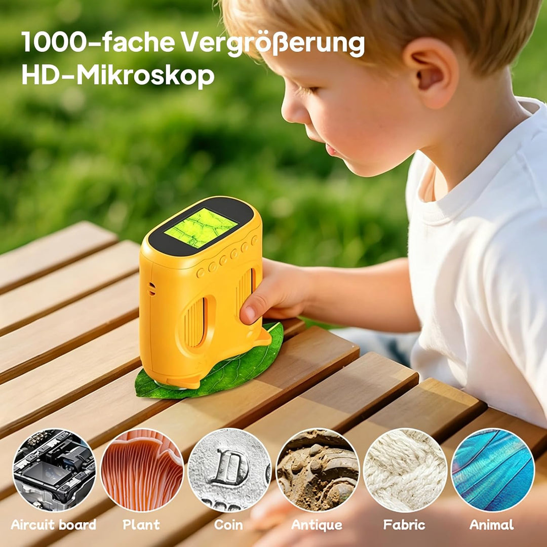 Ashfly Mikroskop für Kinder und Fernglas für Kinder, 1000X USB 2-in-1 tragbares Taschenmikroskop, 4K