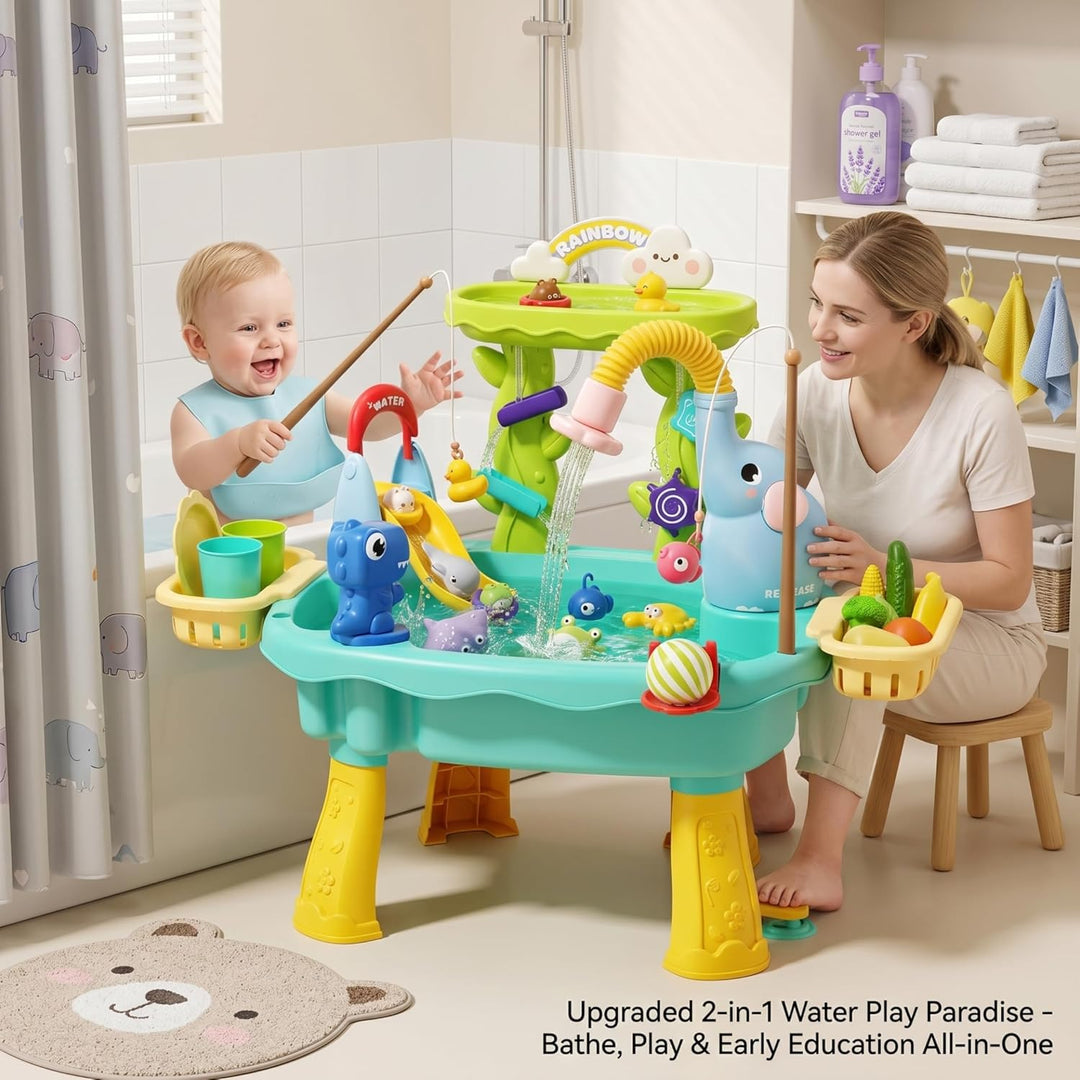 Wasserspieltisch, 2-lagige 6-in-1-Wassertabletts für Kinder mit Umlauf-, Rutschen- und Angelfunktion