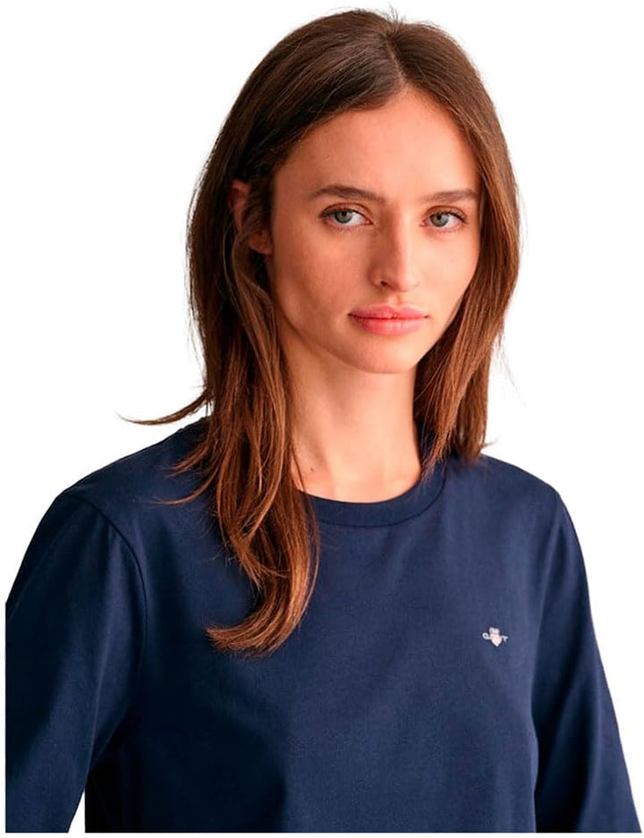 GANT Damen Reg Shield Ls T-Shirt, Evening Blue