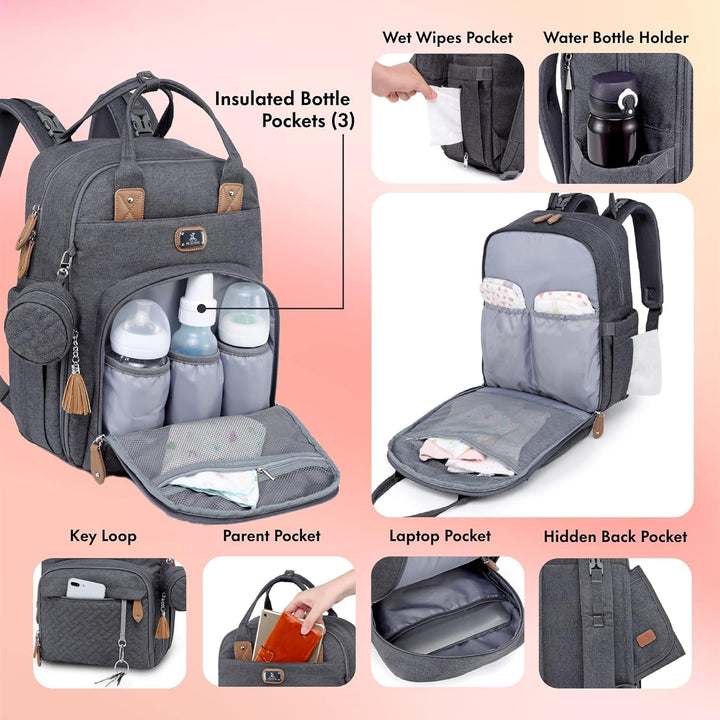 Wickeltasche Rucksack - Dikaslon Grosser Wickelrucksack mit Multifunktions-Babytaschen und mobiler W