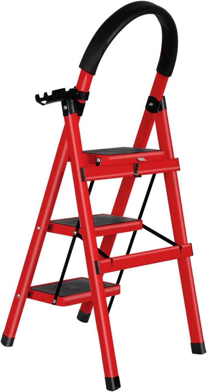 Haushaltsleiter, 3 Stufen, Aluminium, mit Handläufen, 150 kg, Aluminiumleiter, Multifunktionsleiter