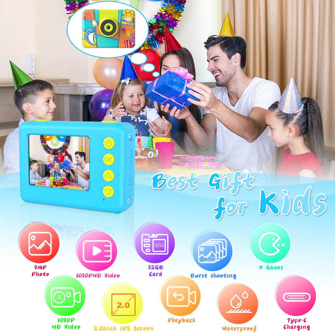 CHAKEYAKE Kinderkamera, 1080P HD Digitalkamera Kinder, Fotoapparat Wasserdicht Kamera Kinder für Out