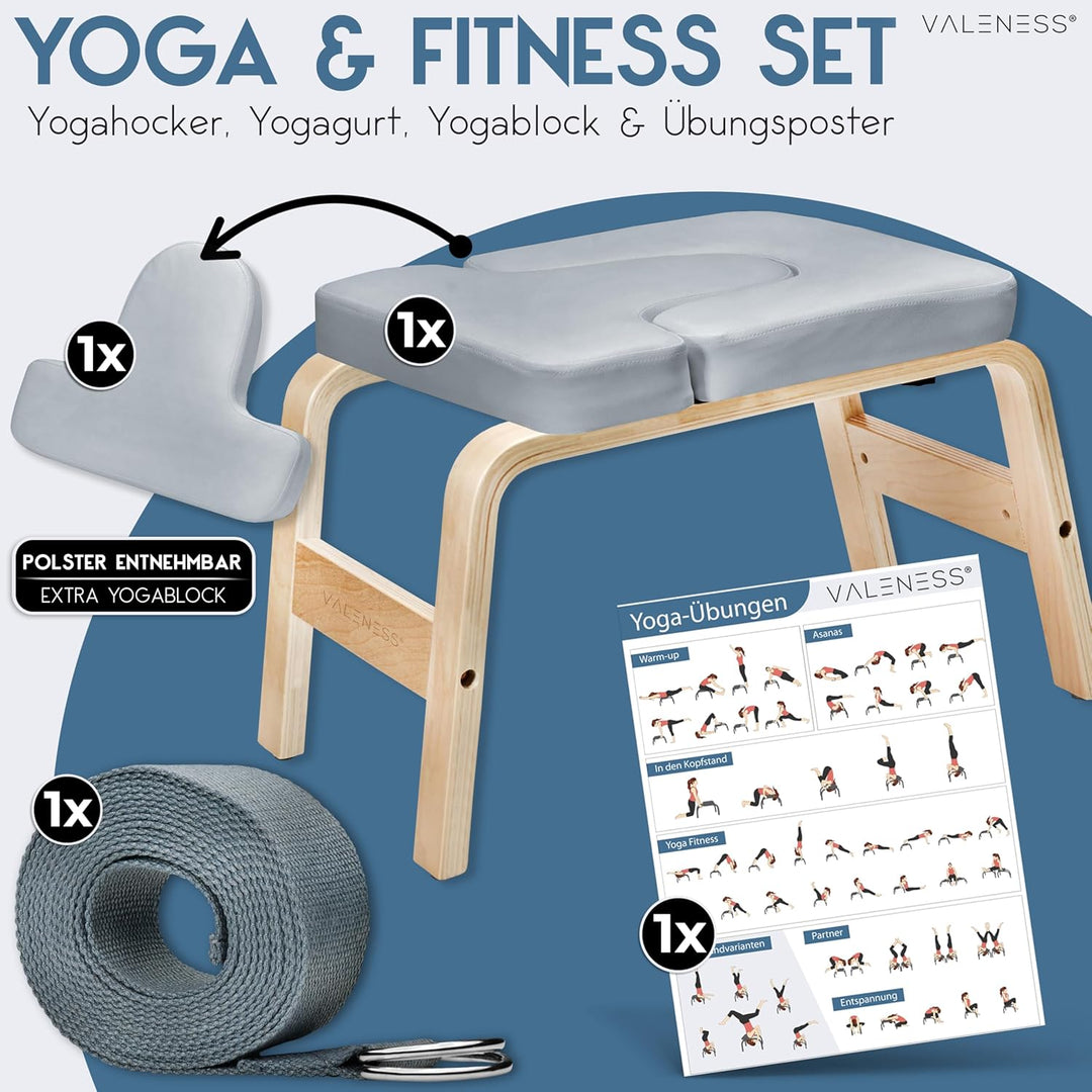 Yoga Kopfstandhocker - Hochwertiger Yoga Hocker inkl. Yogagurt, Yogablock & Übungsposter - Yoga Stuh