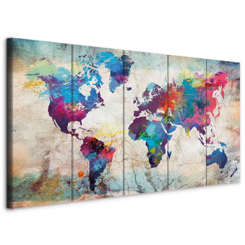 murando - Bilder Weltkarte 150x60 cm Vlies Leinwandbild 5 Teilig Kunstdruck modern Wandbilder XXL Wa