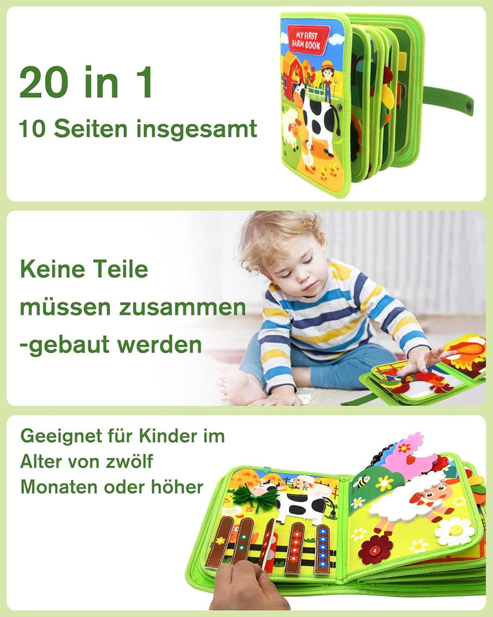 Meafeng® Busy Board Montessori Spielzeug ab 1 2 3 Jahre, 20 in 1 Quiet Book Activity Board mit Bauer