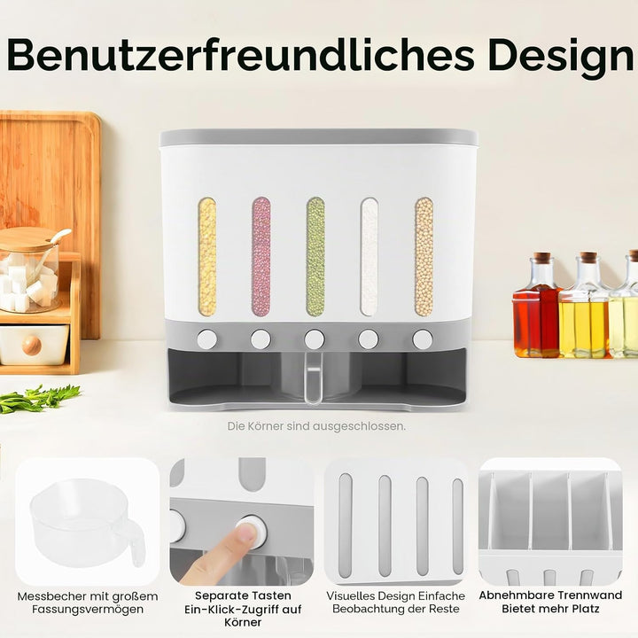 Müslispender, 5 Fächer Vorratsdosen, KüChen Wand Montiert Modern MüSlispender, Küche Geteilte Trocke