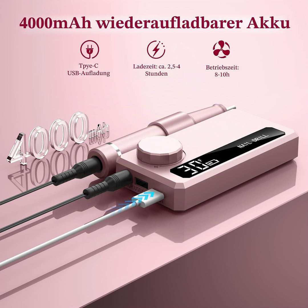 Elektrische Nagelfräser - Professionell Nagelfeile für Gelnägel & Acrylnägel - 45000 u/min Kabellose