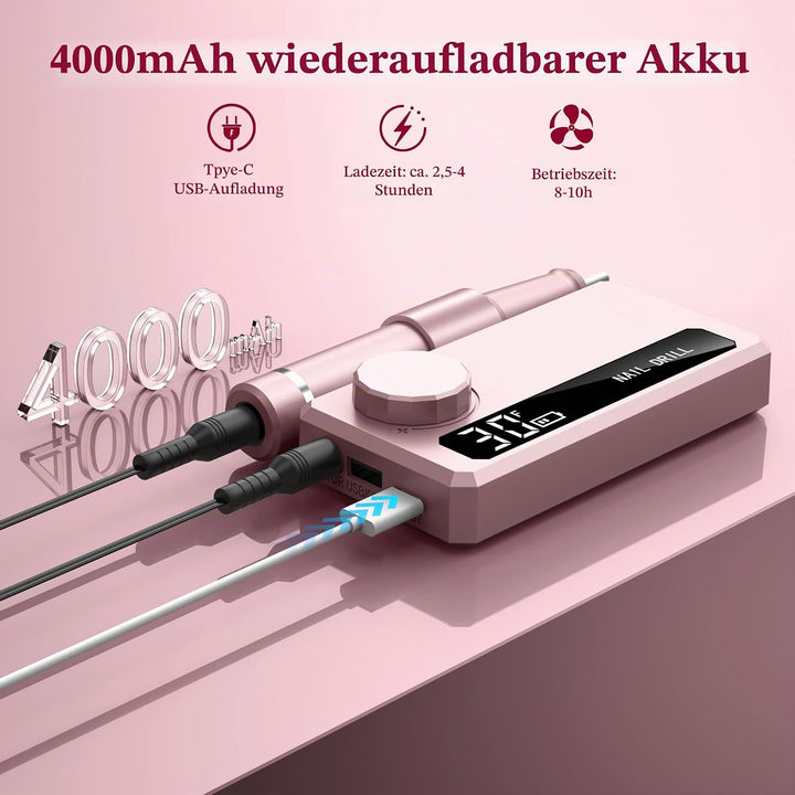 Elektrische Nagelfräser - Professionell Nagelfeile für Gelnägel & Acrylnägel - 45000 u/min Kabellose
