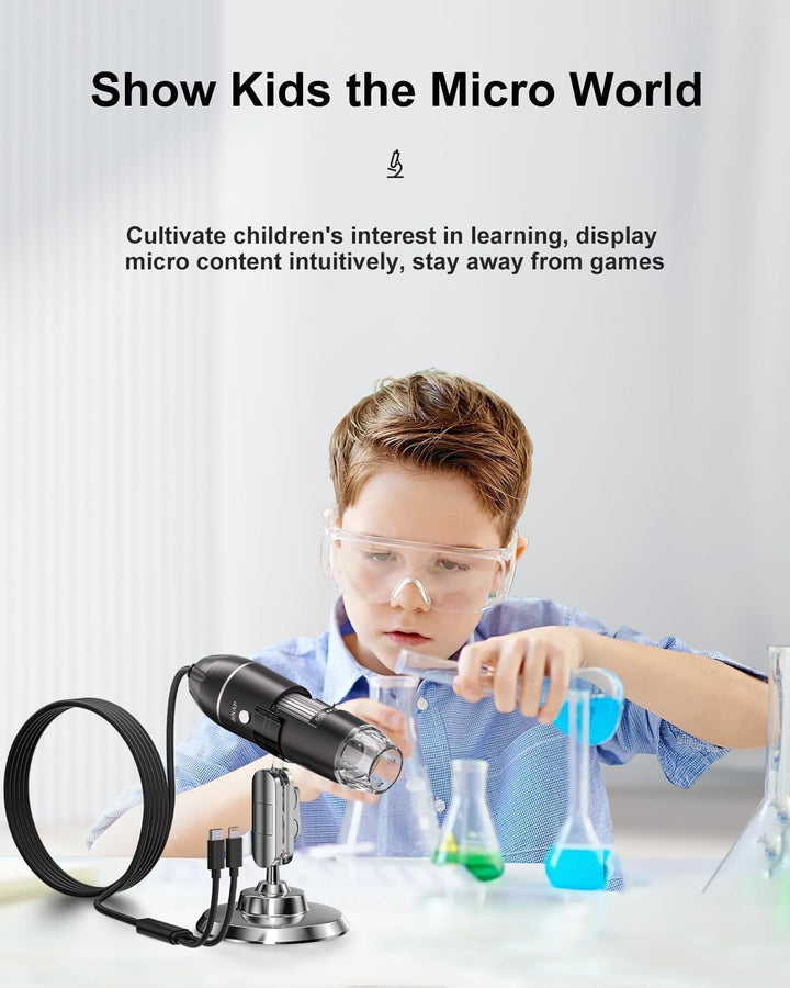 USB Mikroskop Digital, AOPICK 1440P für iPhone 50 Bis 1000X Microscope mit 8 LED & Ständer HD Handy