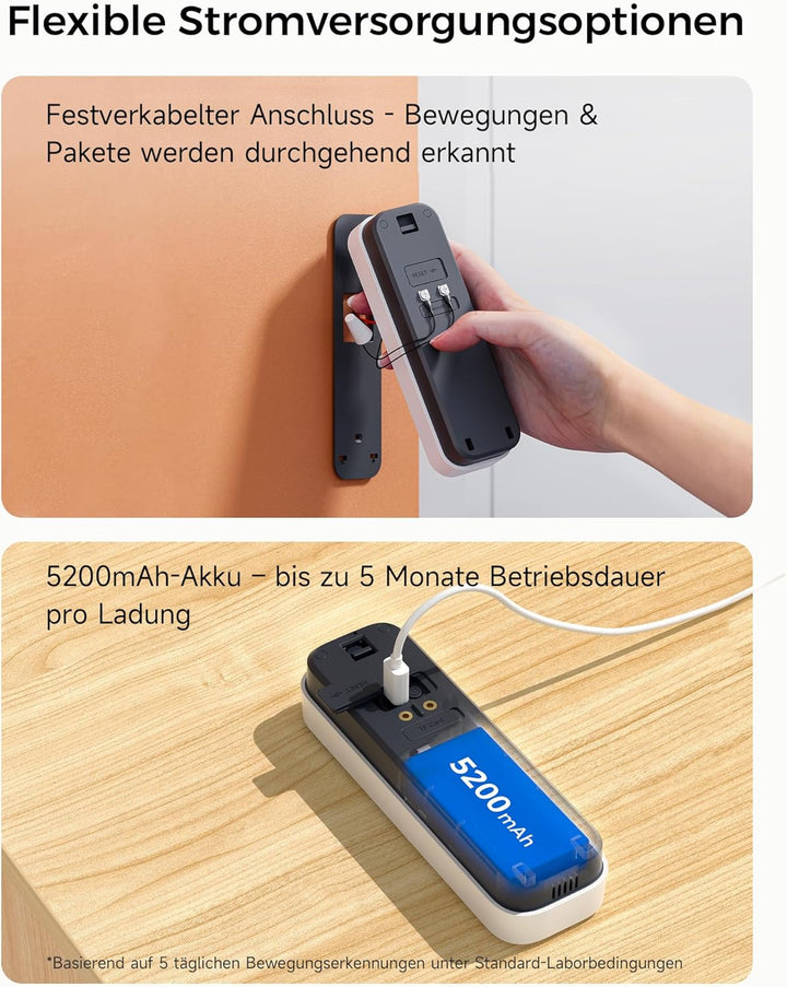 Woox Video Türklingel mit Chime, WLAN Smarte Türklingel mit Kamera Kabellos, Akku, 2K FHD, 170° Ultr