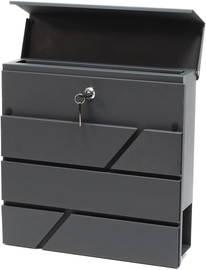 Wiltec Designer Briefkasten V14 Anthrazit 370 x 105 x 370 mm, Wandbriefkasten mit Schloss und Zeitun