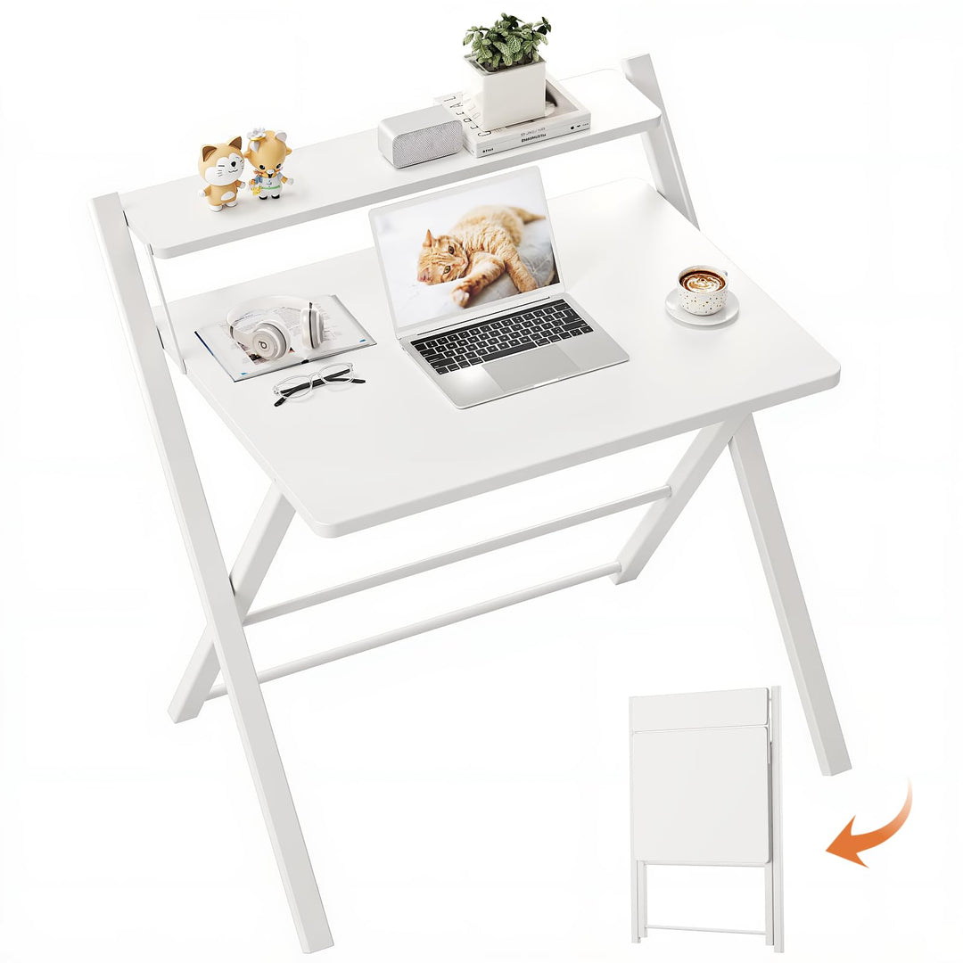 GreenForest Schreibtisch Klappbar für Kleine Räume, Klappbarer Schreibtisch mit Regal, Keine Montage