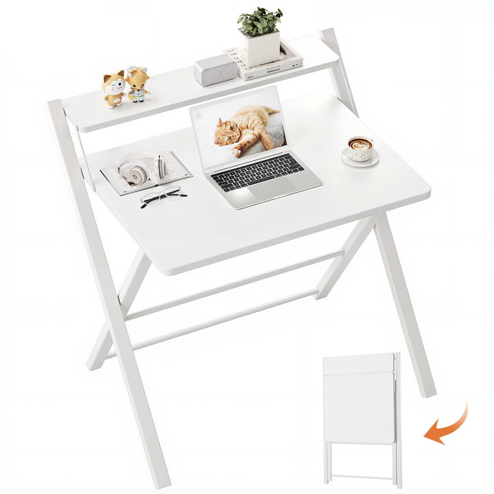 GreenForest Schreibtisch Klappbar für Kleine Räume, Klappbarer Schreibtisch mit Regal, Keine Montage